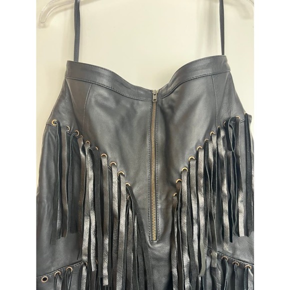 Understated Leather Leather Mini Skirt with Tassels in Black - Picture 5 of 11